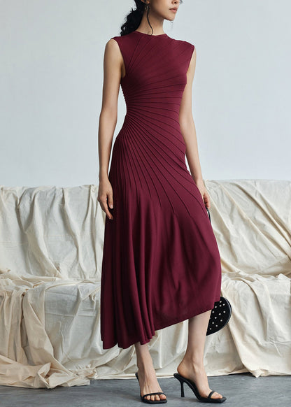 Elegant Red Asymmetrical Striped Cotton Long Dresses Sleeveless