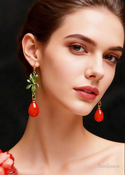 Elegant Red Droplet Shape Coral Drop Earrings
