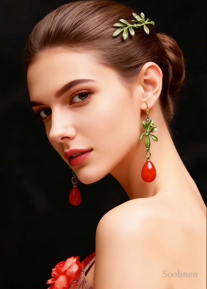 Elegant Red Droplet Shape Coral Drop Earrings