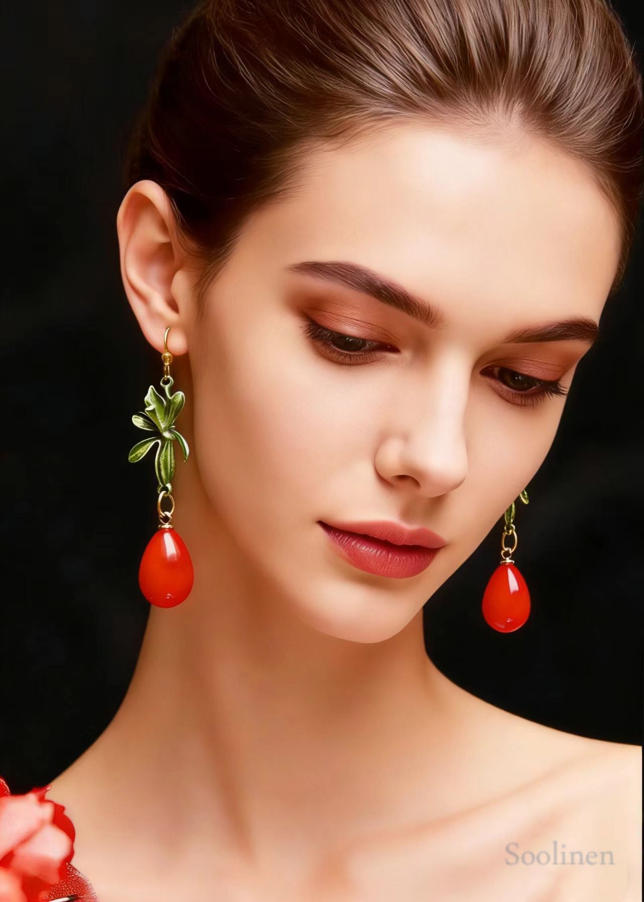 Elegant Red Droplet Shape Coral Drop Earrings