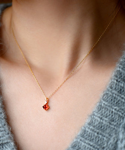 Elegant Red Garnet Adjustable 14K Gold Pendant Necklace