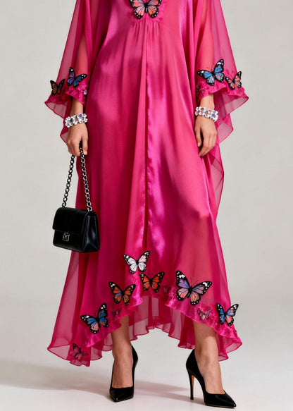Elegant Rose V Neck Butterfly Silk Maxi Dresses Spring