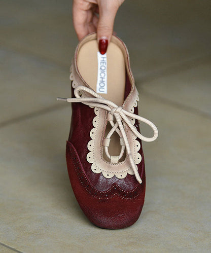 Elegant Splicing Flat Slide Sandals Mulberry Cowhide Leather
