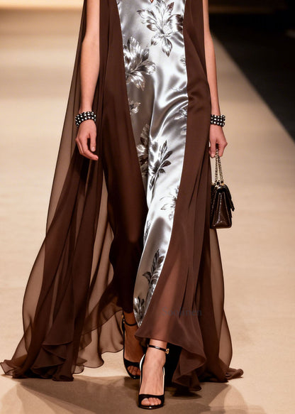 Elegant V Neck Print Patchwork Chiffon Dress Summer