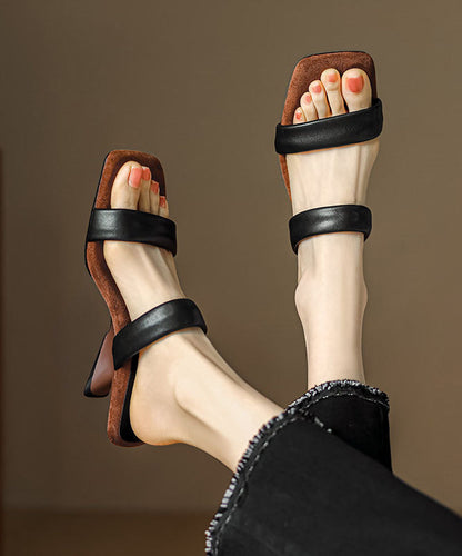 Elegant Wedge Beige Cowhide Leather Slide Sandals Peep Toe