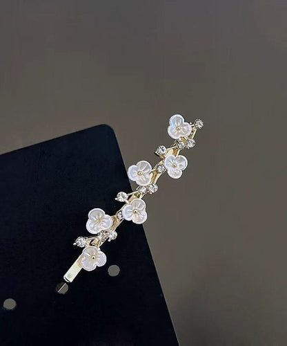 Elegant White Alloy Zircon Colored Glaze Floral A Pair Hairpin