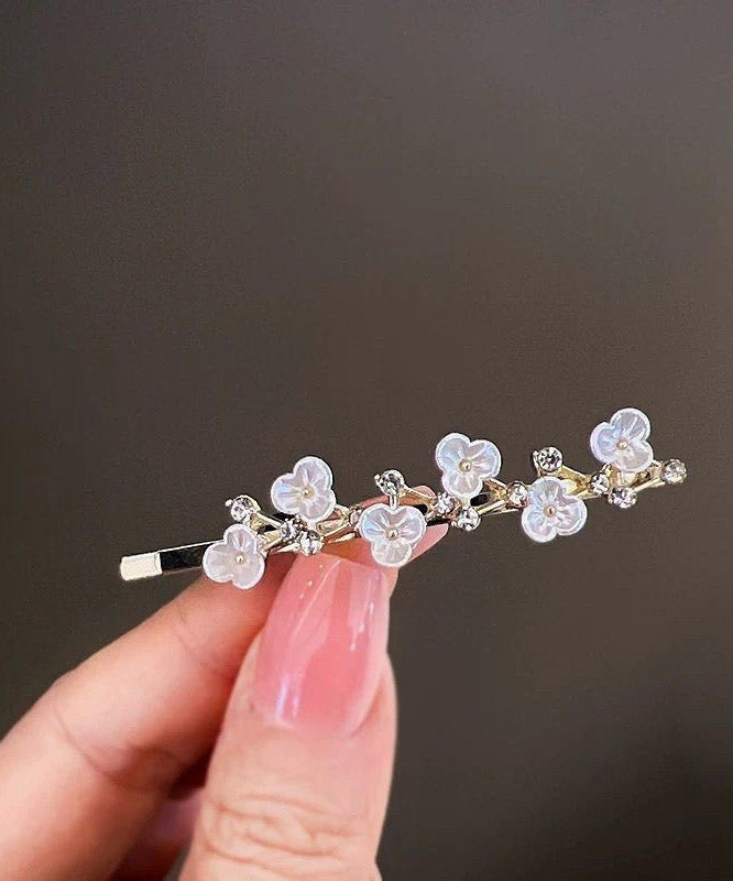 Elegant White Alloy Zircon Colored Glaze Floral A Pair Hairpin