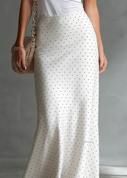 Elegant White High Waist Dot Satin A Line Skirts Summer