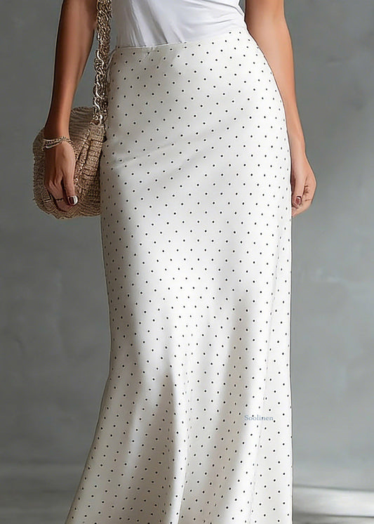 Elegant White High Waist Dot Satin A Line Skirts Summer