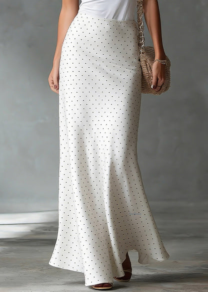 Elegant White High Waist Dot Satin A Line Skirts Summer