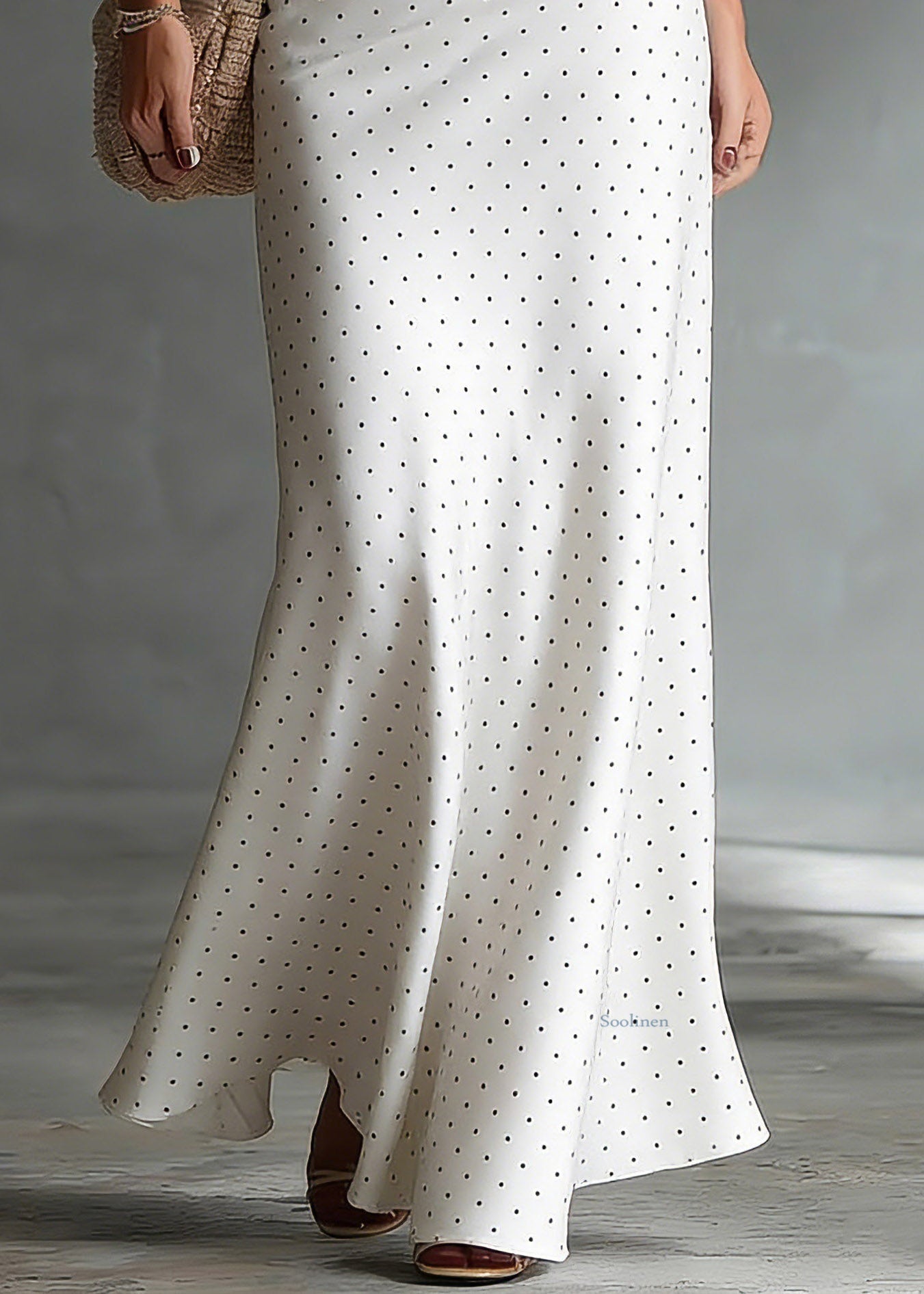 Elegant White High Waist Dot Satin A Line Skirts Summer