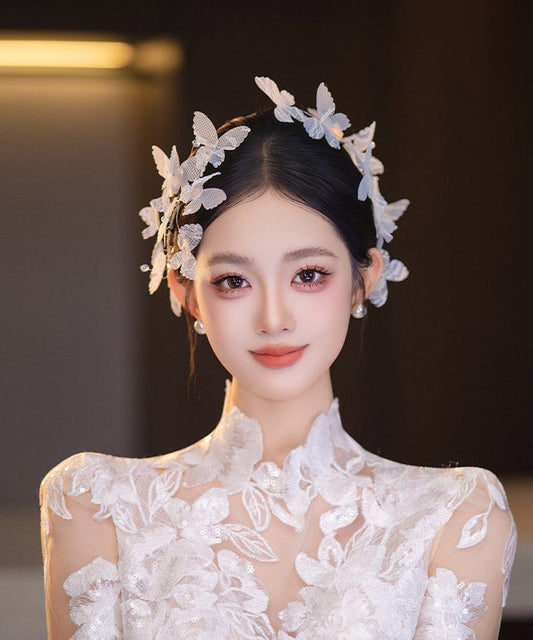 Elegant White Lace Butterfly A Pair Hairpin