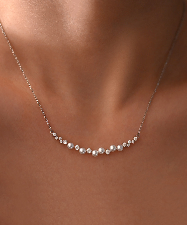 Elegant Zircon Pearl Adjustable Silver Choker