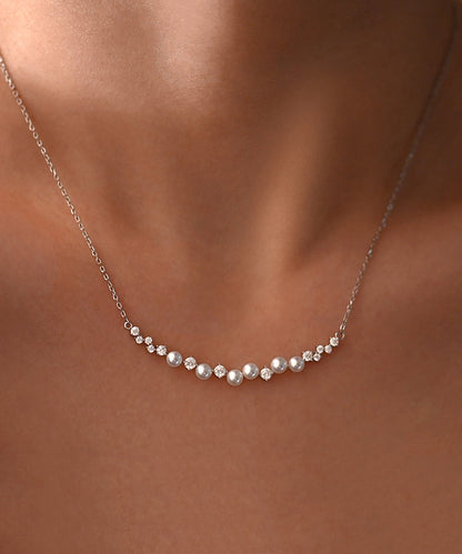 Elegant Zircon Pearl Adjustable Silver Choker