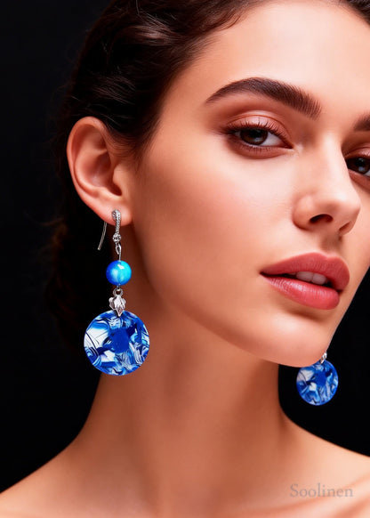 Ethnic Style Peacock Blue Paitings Fine Jade Drop Earrings