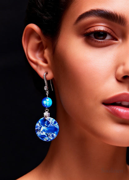 Ethnic Style Peacock Blue Paitings Fine Jade Drop Earrings