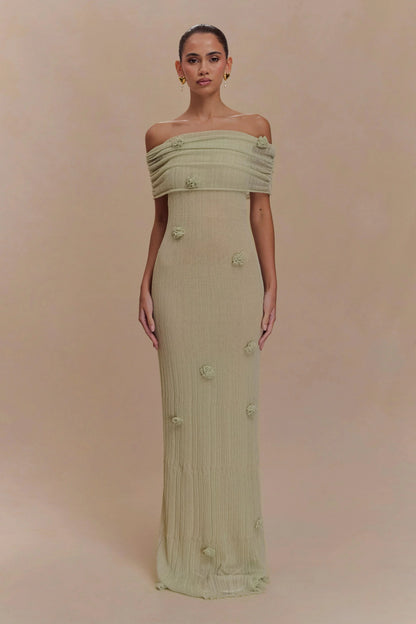 Brynn Orchid Knit Maxi Dress - Pastel Green