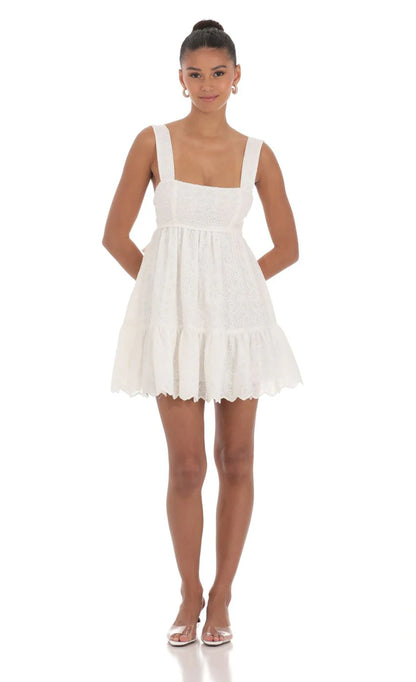 Floral Eyelet Dress in White