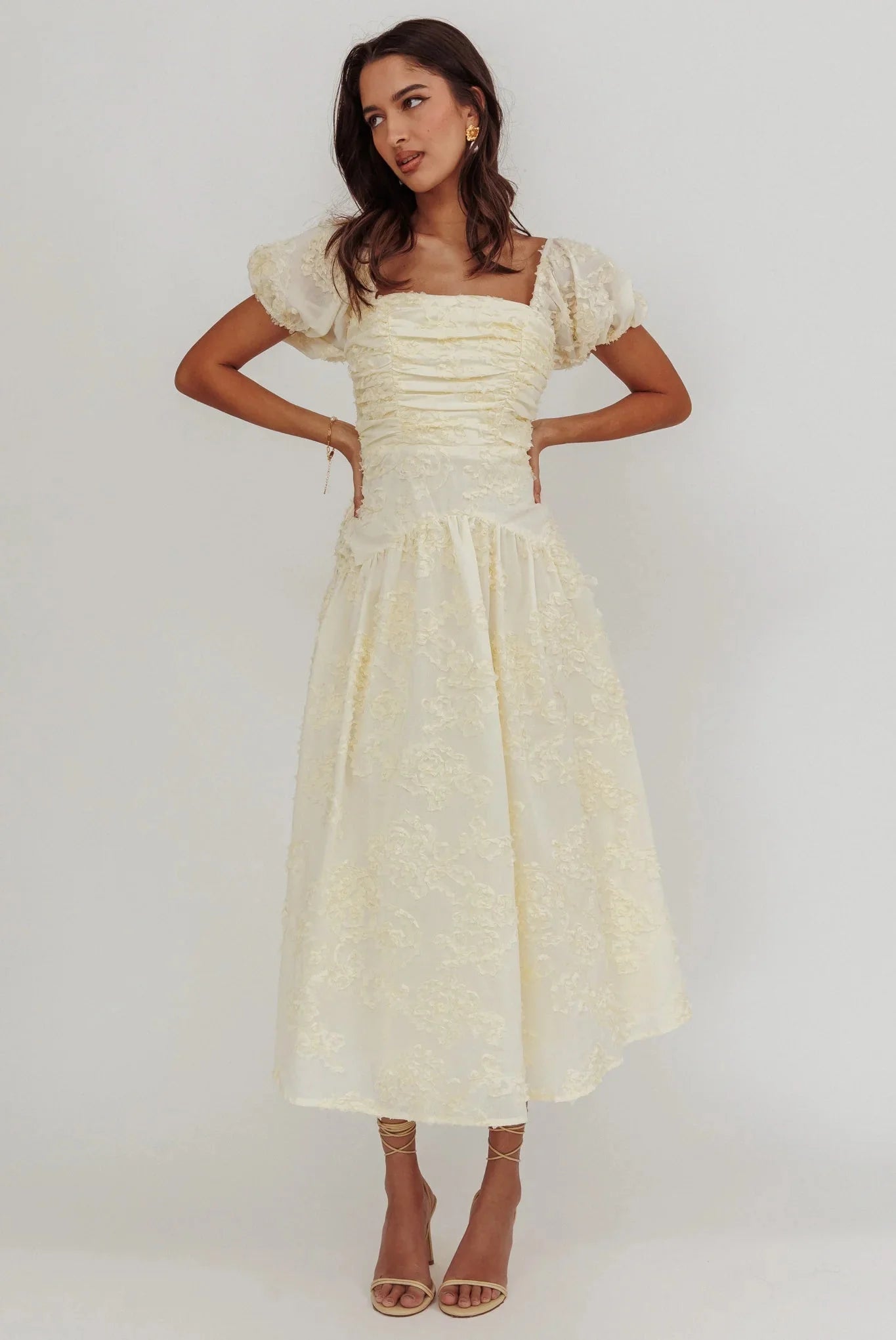 Telma Puff Sleeves Midi Dress Butter