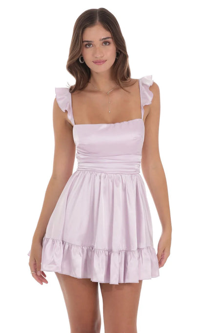 Satin Fit and Flare Dress in Lilac