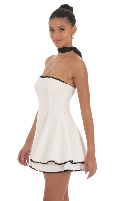 Satin Scarf Strapless Dress in White