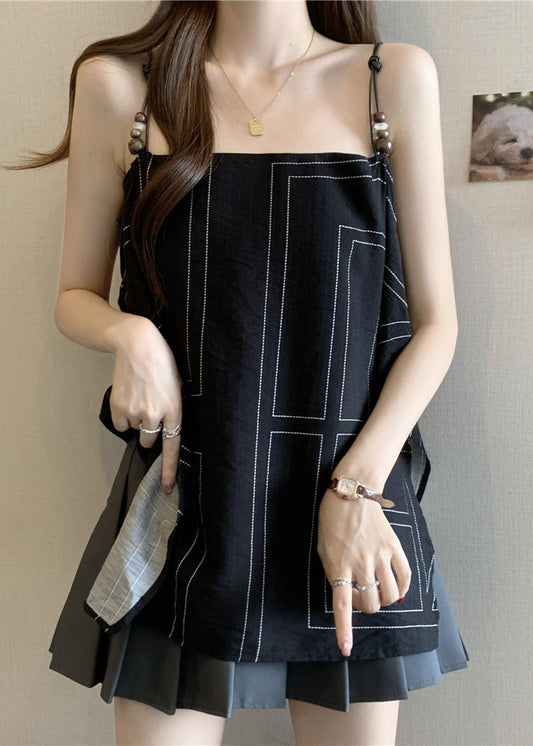 Fashion Black Cotton Spaghetti Strap Top Summer