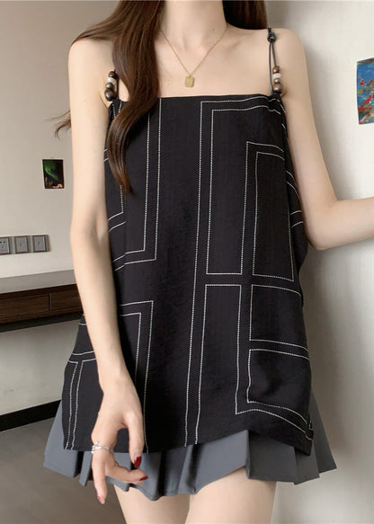 Fashion Black Cotton Spaghetti Strap Top Summer