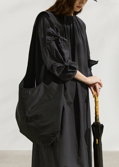 Fashion Black O Neck Bow Loose Cotton Dress Summer