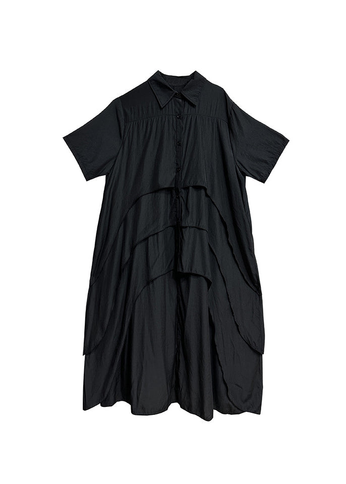Fashion Black Peter Pan Collar Asymmetrical Design Cotton Shirts Summer
