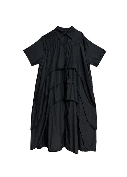 Fashion Black Peter Pan Collar Asymmetrical Design Cotton Shirts Summer