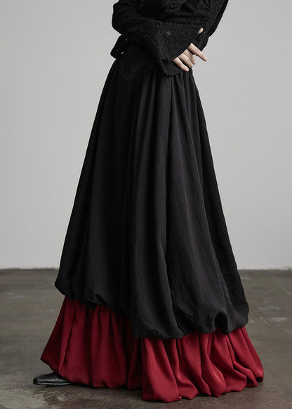 Fashion Black Wrinkled Patchwork False Two Pieces Cotton Skirts Spring