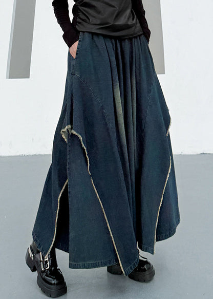 Fashion Blue Asymmetrical Pockets Patchwork Denim Pants Summer