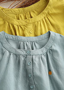 Fashion Blue O-Neck Embroidered Cotton Top Half Sleeve