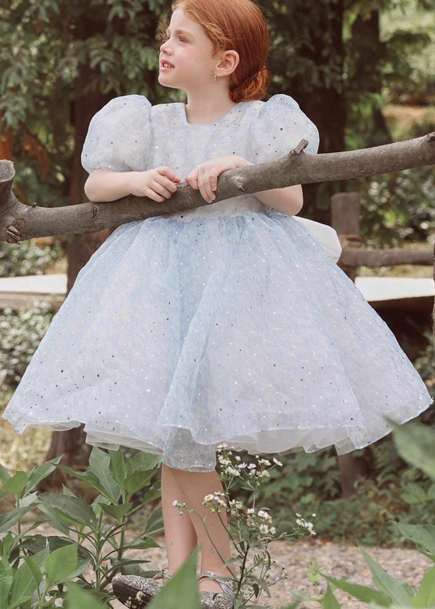 Fashion Blue O-Neck Patchwork Square Tulle Girls Maxi Dress Summer