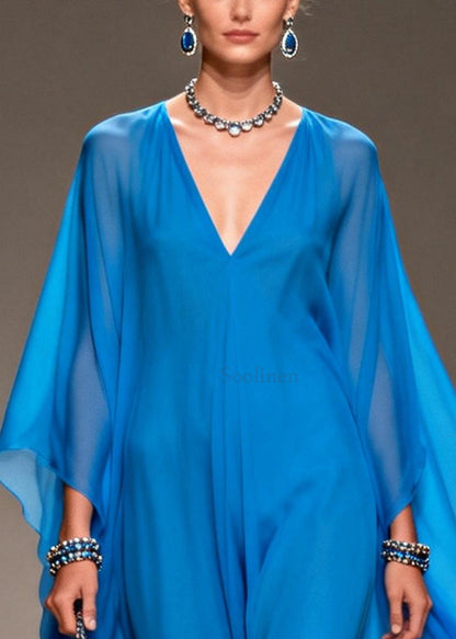 Fashion Blue Oversized Draping Chiffon Long Dress Summer