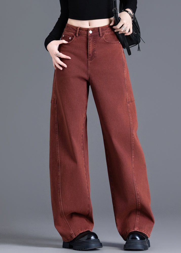 Fashion Brick Red Oversized Patchwork Denim Pants Spring