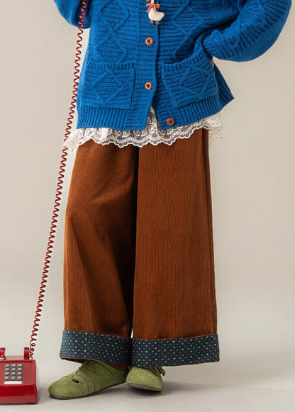 Fashion Brown Oversized Corduroy Wide Leg Pants Spring