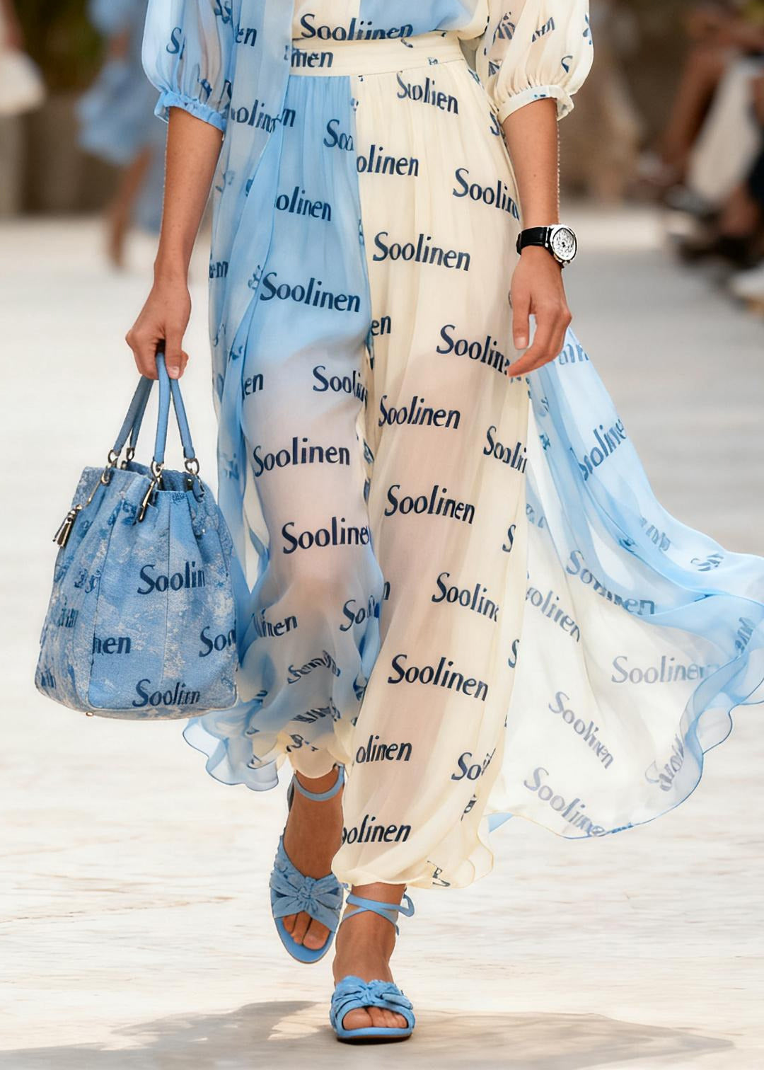 Fashion Colorblock V Neck Print Chiffon Maxi Dresses Summer