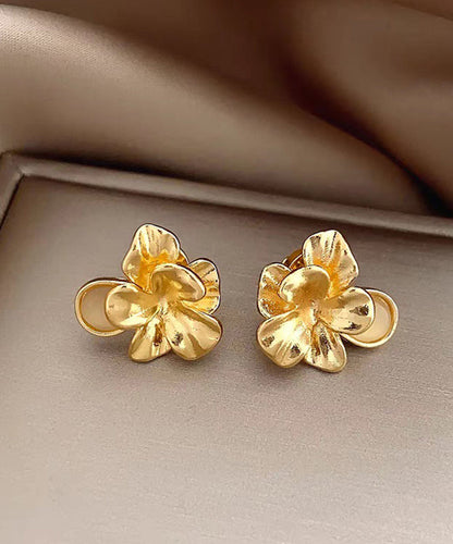 Fashion Gold Metal Alloy Floral Cat's Eye Stud Earrings
