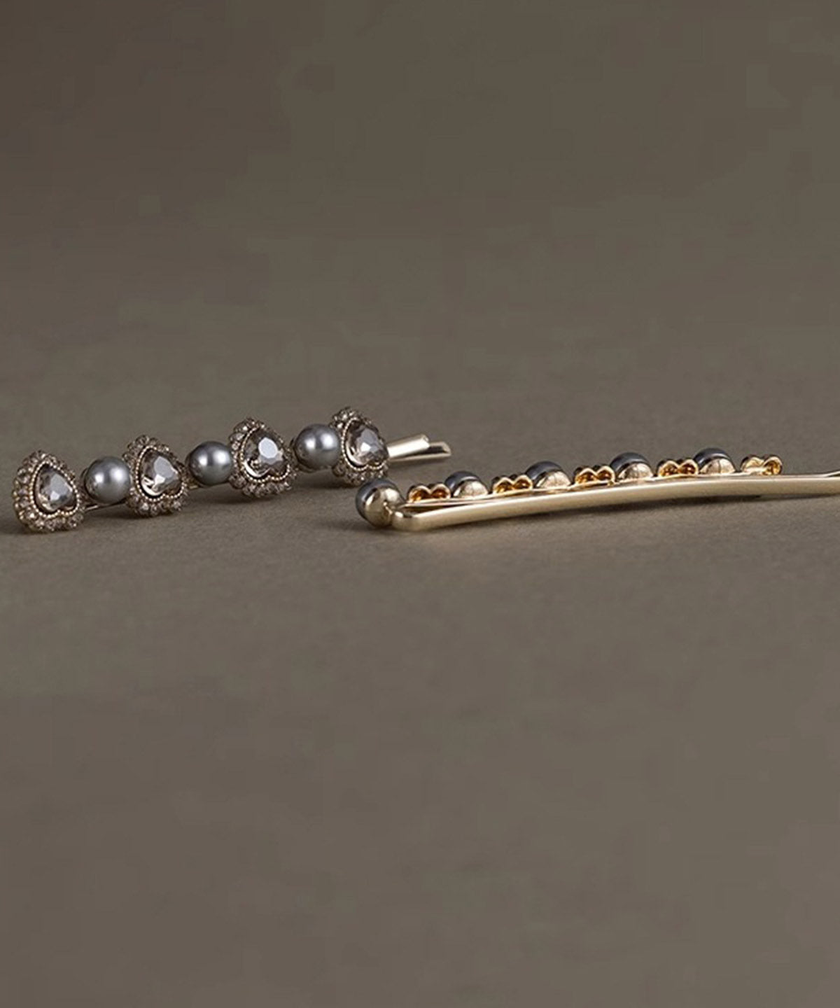 Fashion Grey Alloy Crystal Zircon Pearl A Pair Hairpin