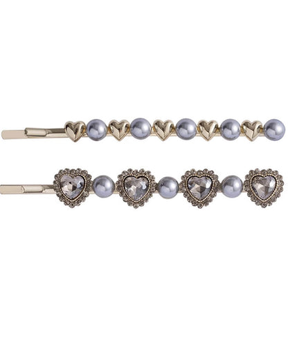 Fashion Grey Alloy Crystal Zircon Pearl A Pair Hairpin