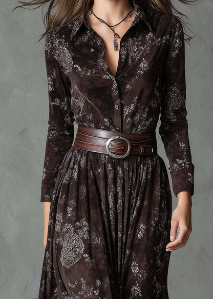 Fashion Handmade Peter Pan Collar Print Cotton Robe Dresses Fall