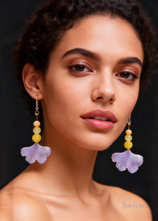 Fashion Lavender Ginkgo Leaf Acrylic Long Drop Earrings