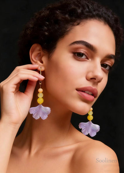 Fashion Lavender Ginkgo Leaf Acrylic Long Drop Earrings
