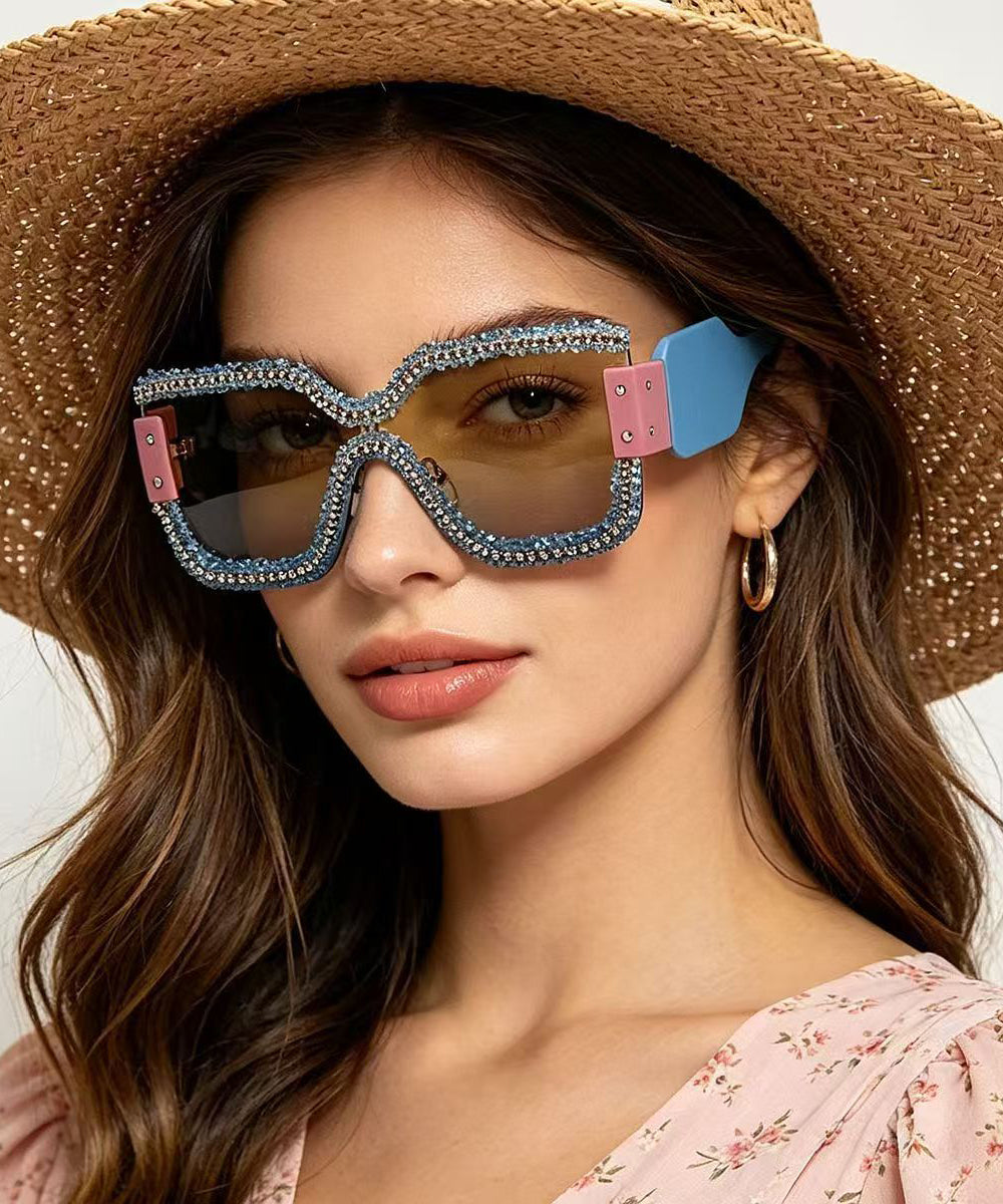 Fashion Luxurious Diamond Square Frameless One-Piece Sunglasses