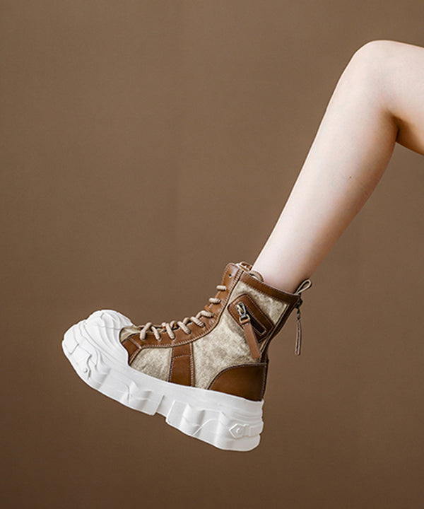 Fashion Navy Canvas Lace Up Splicing Platform Boots