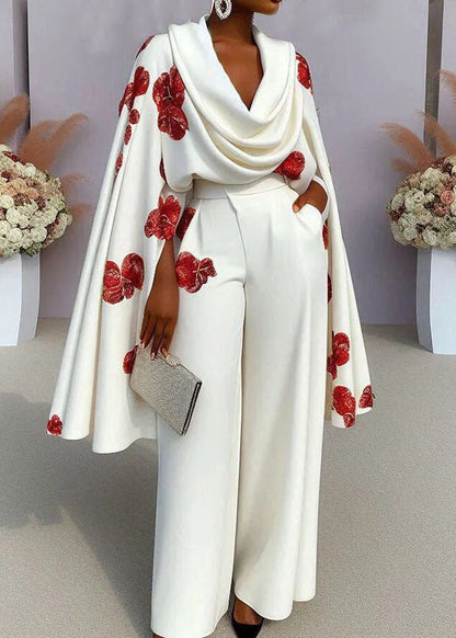 Fashion New Print Turtle Neck Top And Pants Two-Piece Set
