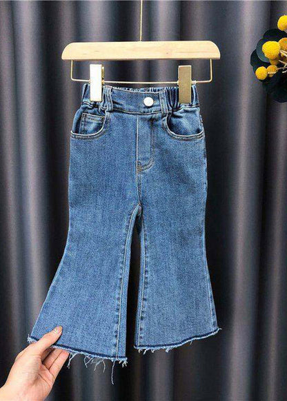 Fashion O-Neck Dot Print Kids Shirts And Jeans Two Piece Set Fall