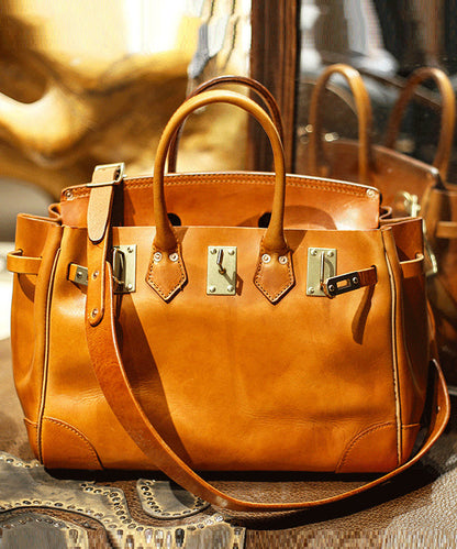 Fashion Orange Solid Durable Leather Women Tote Handbag