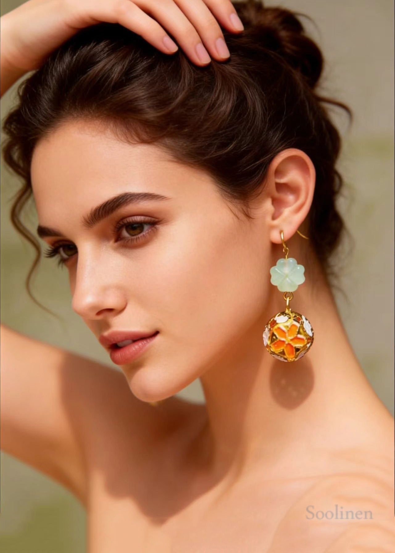 Fashion Painting Circular Fine Flower Jade Drop Earrings